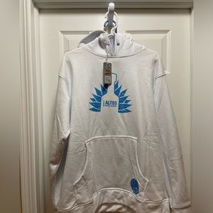 Olmeca Altos Tequila 100% Agave Hoodie Size L White Blue Promotional NEW
